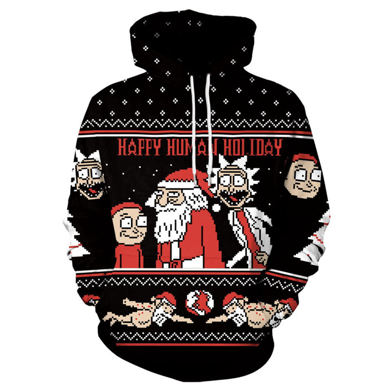 Lyprerazy Rick and Morty Christmas Hoodies Comic Casual Tracksuit Pullover Hooded Santa Claus print Unisex Sweatshirt Hoodie