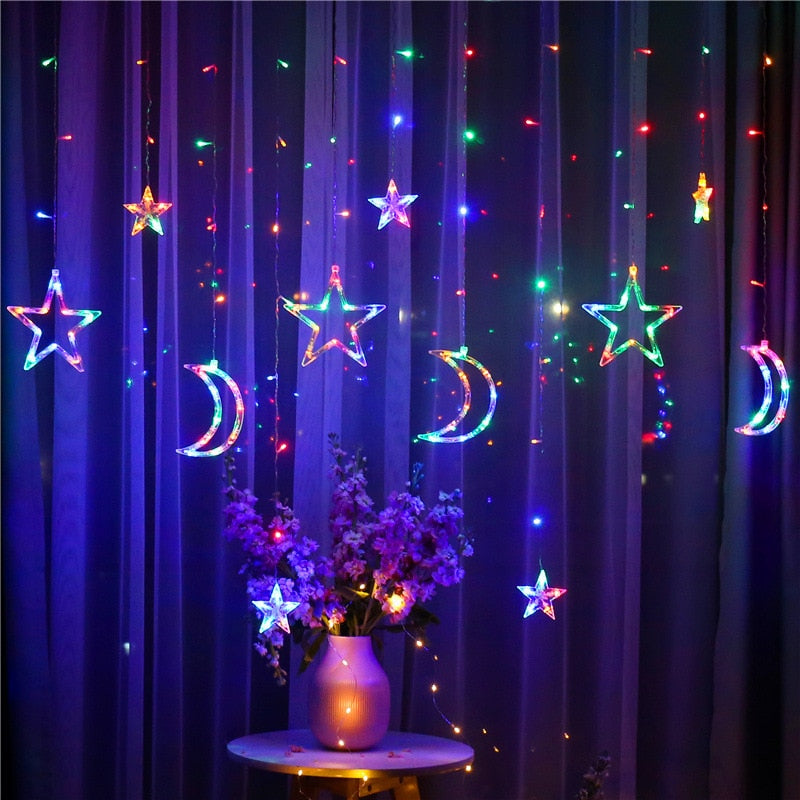 EU/US/UK Plug Garland Moon Star Lamp Fairy Curtain Light Christmas Lights Decoration Holiday Lights Sting For NEW YEAR Wedding