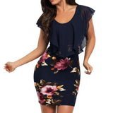 Fashion Summer Women Plus Size Clothes False Tow Pieces Ruffled Retro Flower Print Bodycon Slim Evening Party Office Mini Dress