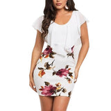 Fashion Summer Women Plus Size Clothes False Tow Pieces Ruffled Retro Flower Print Bodycon Slim Evening Party Office Mini Dress