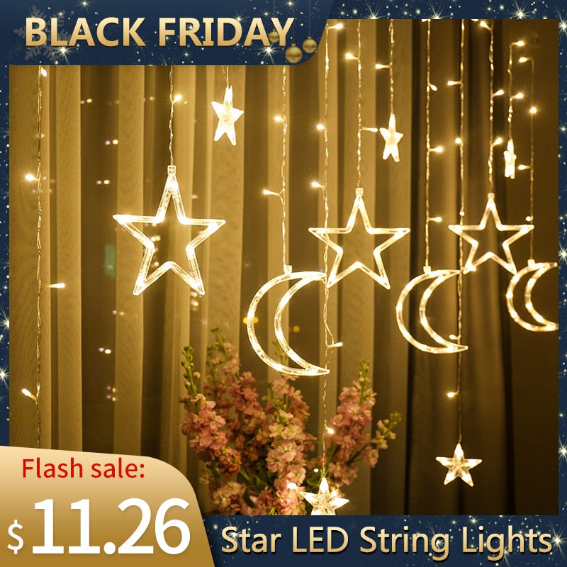 Moon Star Lamp LED Lamp String Ins Christmas Lights Decoration Holiday Lights Curtain Lamp Wedding Neon Lantern 220v fairy light