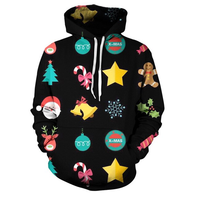 Christmas 3D Printed Sweatshirts Fashion Santa Pullover Snowflake Print O Neck Long Sleeve Casual Hoodies for Mens Clothing
