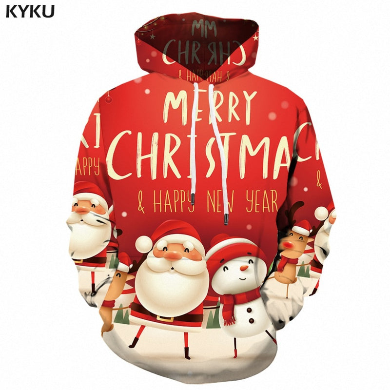 KYKU Santa Claus Hoodie Men Christmas Hoodies Xmas Snowman 3d Printed Sweatshirt Party Funny Mens Clothing Hooded Pullover New